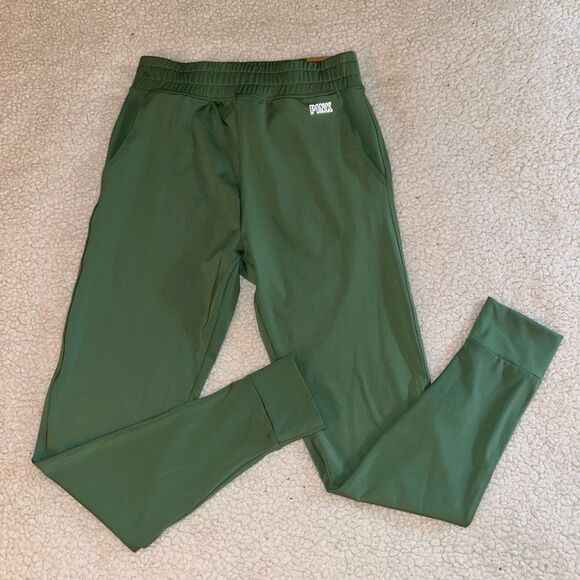 VS PINK Active Size Small Solid Green Womens Jogger Pants NWT - Picture 1 of 10